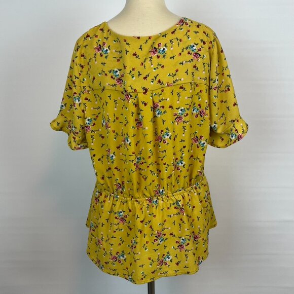 Monteau Yellow Floral Blouse Top Shirt ((size XL)) - Picture 3 of 6